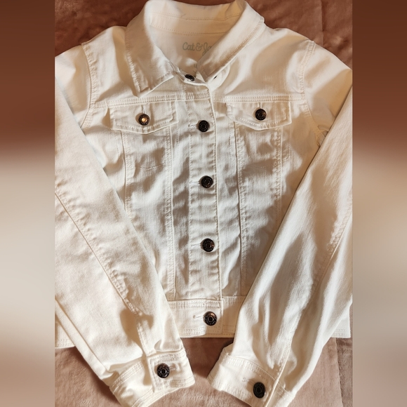 Cat & Jack Girl's Off-White Jean Jacket - Picture 2 of 7